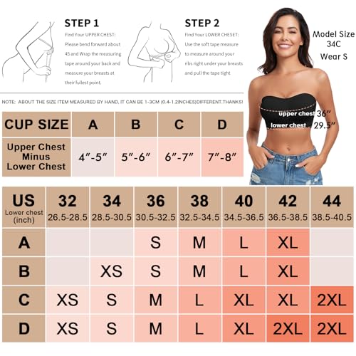 Image of WOWENY Strapless Bras for Women Bandeau Bra Wireless Non-Slip Silicone Seamless Padded Tube Top Bra