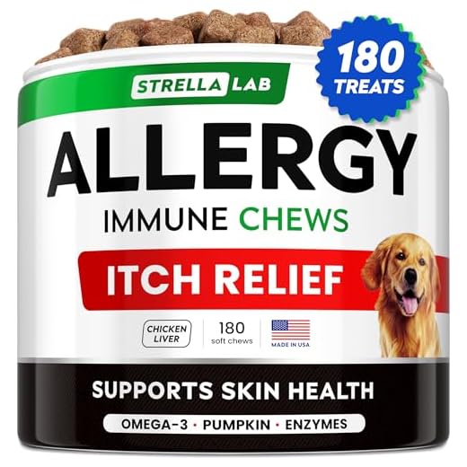 StrellaLab Dog Allergy Relief & Anti Itch Support Chews w/Omega 3: Real Ingredients, Real Taste! Skin & Coat Immune Supplement w/Fish Oil, Pumpkin & Enzymes — Developed by Experts - Made in USA -180Ct