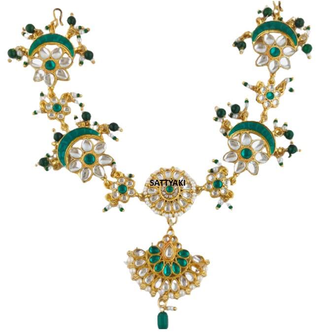 Sattyaki Gold-Plated Traditional Dulhan Bridal Large Pendant Sheeshphool Rajasthani Matha patti Designer Borla and Tikka in Kundan in Green For Women and Girls (B09C4JHQH9) Amazon Price History, Amazon Price Tracker