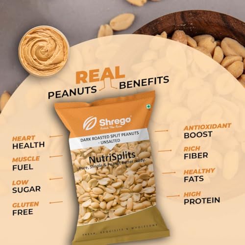 Image of Shrego NutriSplits Dark Roasted Split Peanuts (Unsalted) | Ready-to-Blend | High Protein, Gluten-Free | Peanut Butter Ready | No Added Oil or Salt | 1000 g