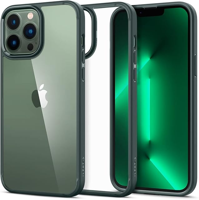 Spigen Ultra Hybrid [Air Cushion Technology] [Military Grade Shockproof] Case Compatible with iPhone 13 Pro Max - Midnight Green