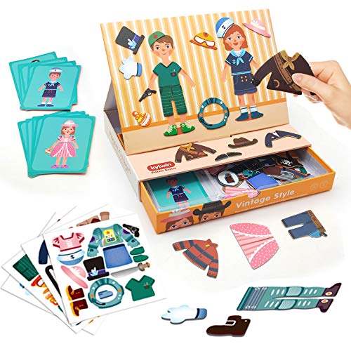 Magnetic Puzzles Toys, Dress Up Paper Dolls Profession Playset, 72 Pcs Magnetic Costumes Pretend Play, Included 10 Well-Matched Dresses, Travel Game Preschool Educational Learning Toy Gift for Kids