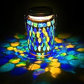 Ruiuzioong Mosaic Solar Lamps ,Outdoor Rechargable Hanging Solar Lights , Warm Light Night Lantern for Garden, Patio, Party, Yard ,Balcony Decoration (Blue)