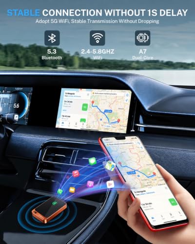 Image of Jemluse Wireless CarPlay Adapter for Apple iPhone - Multi-User Seamless Connection for Convert Wired to Wireless Car Play Adapter - No Latency from iOS 10+ to Screen w /USB C (Cosmic Orange)
