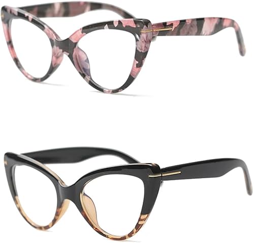 Anteojos de lectura de gran tamaño para mujer, a la moda, lindos con bloqueo de luz azul, lectores de computadora (2 colores mezclados, 3.50)