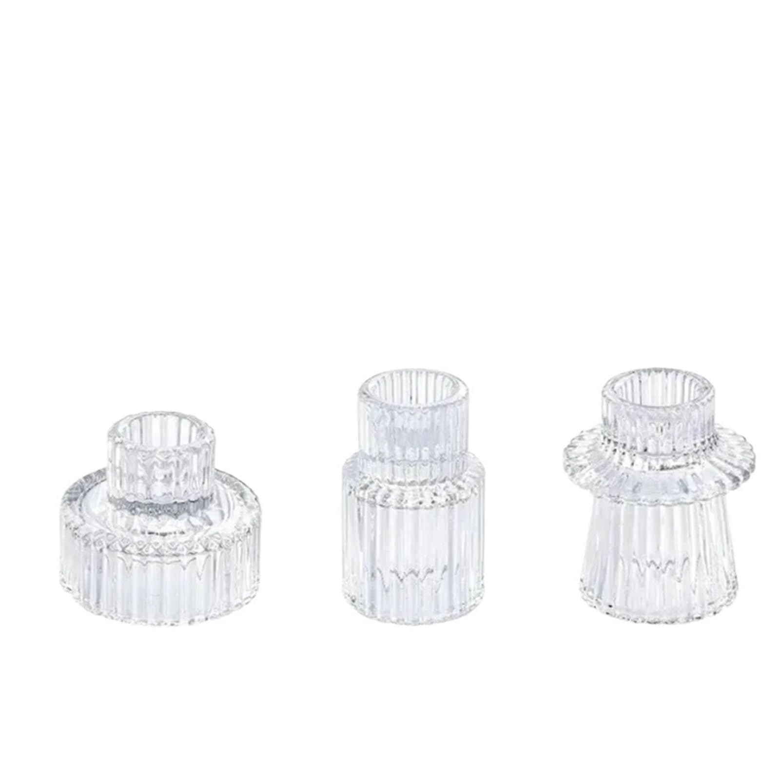 Candle Holders Glass Taper Short Small Candlestick For Table Centerpiece Wedding Decor And Dinner Party(3pcs Clear)