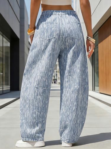 Image of EXLURA Womens Barrel Jeans Wide Leg Y2K Boyfriend Denim Pants Hip Hop Vintage Baggy Jeans Cotton Mid-Low Elastic Waist Pants