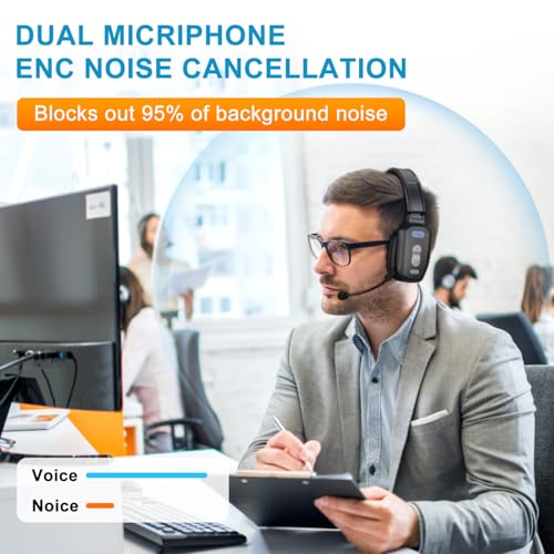 Image of Bluetooth Headset, 60hrs Noise Canceling V5.2 Over Head Headphones, Single Ear Trucker Wireless Headset with Mic, Mute Button, Multipoint, for Phones PC Computer Truck Driver Office Work - Slate