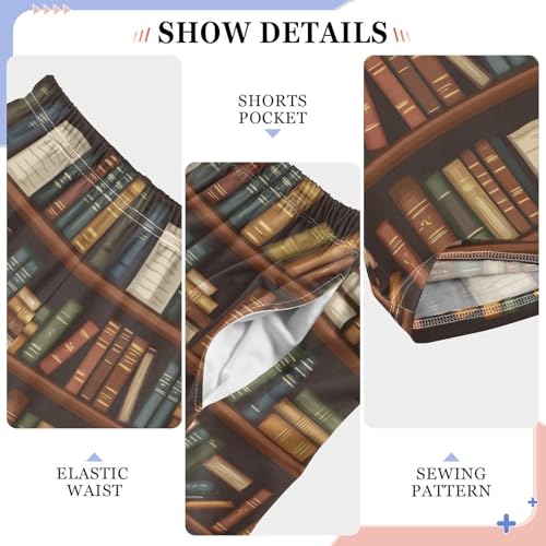 Pajama Bottoms, Pajamas Long Pant Book Shelf Lounge Wear Casual Sleep Pants Soft Pjs Sleepwear4