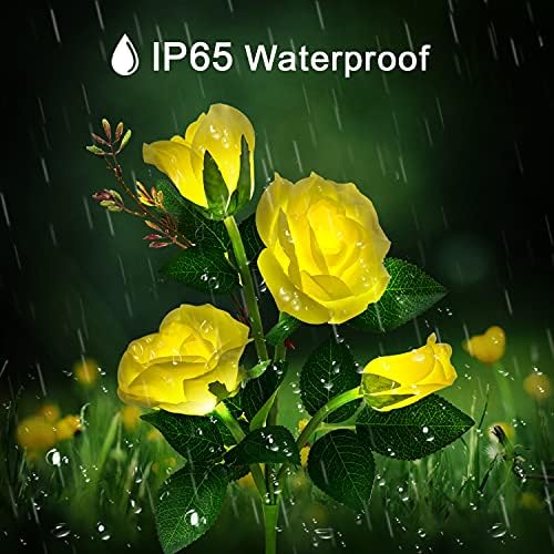 Solar Lights Outdoor Garden, Garden Light Solar Powered with 8 Rose Flowers Garden Ornaments, 2 Pack Yellow Outside Waterproof Solar Garden Lighting for Christmas Gift Valentines Gifts for him