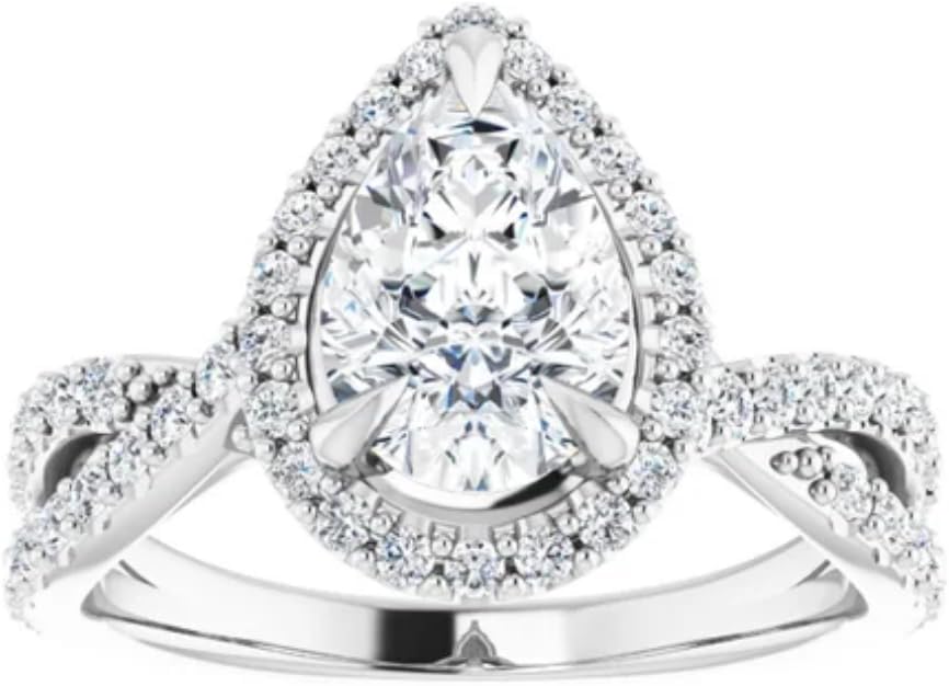 1.5 CT Moissanite Handmade Anniversary Ring Bridal Wedding Ring for Women, Halo Style Design, Promise Gifts for Her Split Shank