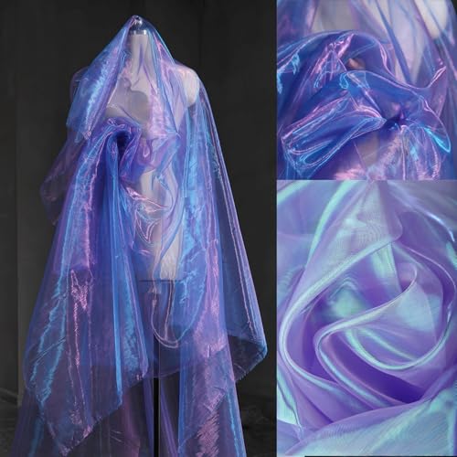 3.3 Yard Magic Purple Organza Fabric with Holographic Iridescent Effect 59-inch Wide Perfect for Halloween Wedding DIY Projects Dress Costumes Photography and Venue Decoration