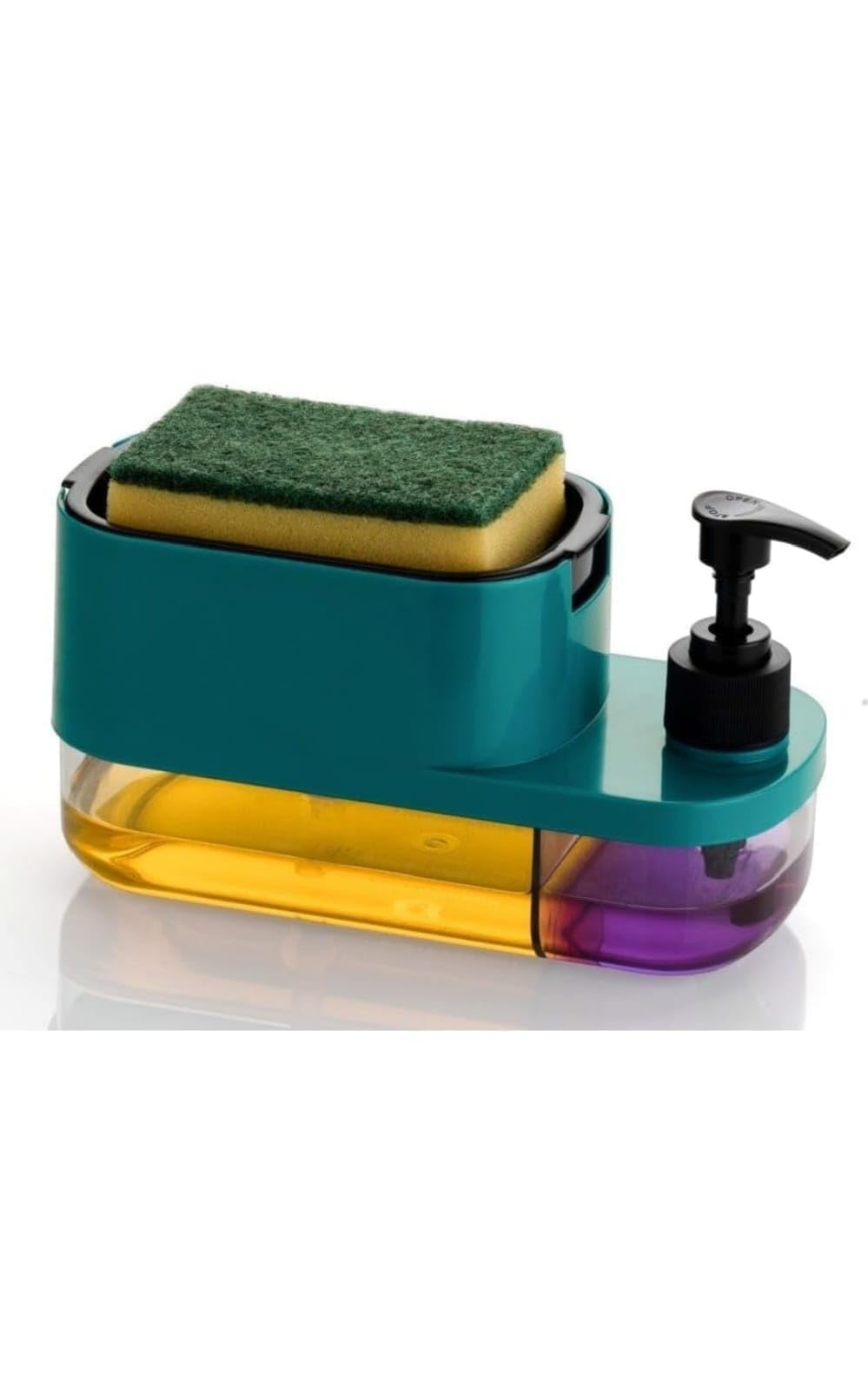 Plastic 3 in 1 Soap Pump Dispenser Dish Soap Liquid Dispenser Sponge Holder Dish Soap Pump Dispenser for Kitchen Sink Countertop Kitchen Bathroom (Multi-Color) (Multicolour)-image-13
