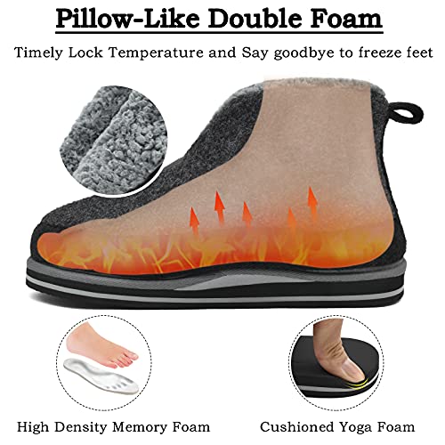 Kuailu Slipper Boots For Men With Memory Foam,Orthopedic Supportive Mens Booties Slippers Closed Toe Warm House Shoes Winter Plush Fleece Lining Rubber Sole,Grey Size 9.5-10 thumb #1