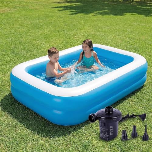 Image of Btag Premium Inflatable Family Swimming Pool for Kids & Adults | Extra-Large 6 Feet 3-Layer Striped Bath Tub with Electric Air Pump for Home & Outdoor Use.