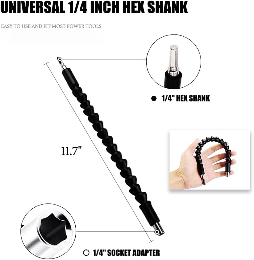 Flexible Drill Bit Extension + Impact Driver Socket Adaptor Bits Set 3PCS+ Magnetic Quick Release Drill Bit Holder 1/4 Inch Hex Shank Drill Bit Holder Screwdriver Bits Holder 60mm - Image 3