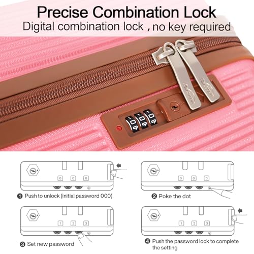 Image of Luggage Sets 3 Piece (20 /24 /28 inch)-Carry On Suitcase-Suitcase With Wheels-PC+ABS - Hardside Spinner Travel Luggage, Black, 4 Pcs Set, Hardside Luggage Sets With Spinner Wheels (PINK)