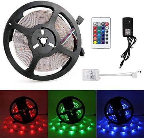 OYISIYI Light Strip 16.4 FT 300 LEDs 3528 SMD RGB flexible LED strip multicolor changes backlight kit with 24 key IR Controller with 2A Power Adapter