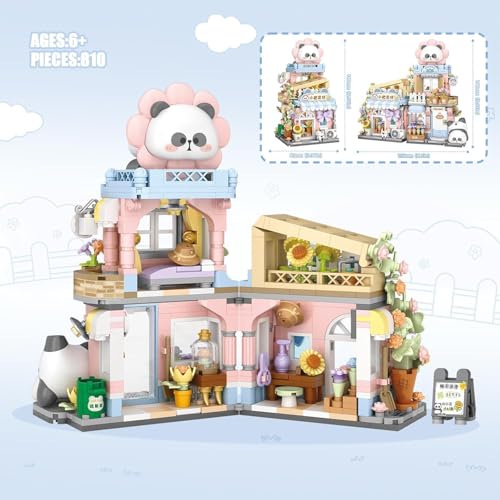 Image of SKY LINE OCEAN Street View Flower House Mini Building Blocks Set, 810+ PCS Cute Panda Flower Shop Architecture Model Kit, Creative MOC Construction Toy for Girls Boys Kids Adults, Gift Idea Ages 6+