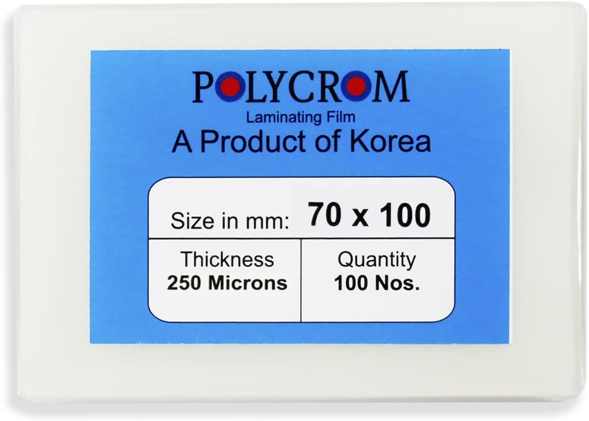 Polycrom 250 Microns Korean (Id Card Size 70mm X 100mm) Lamination Pouch Clear Glossy Thermal Transparent Waterproof (Home&Office):Driving License (200)