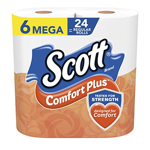 Image of Scott ComfortPlus Toilet Paper, 6 Mega Rolls, 425 Sheets per Roll, Septic-Safe, 1-Ply Toilet Tissue