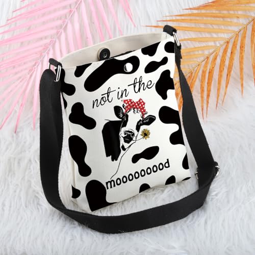 MBMSO Cow Print Crossbody Bag Not in the Mood Funny Cow Gifts for Cow Lovers Cow Sling Purse Black and White Cow Pattern Bag4