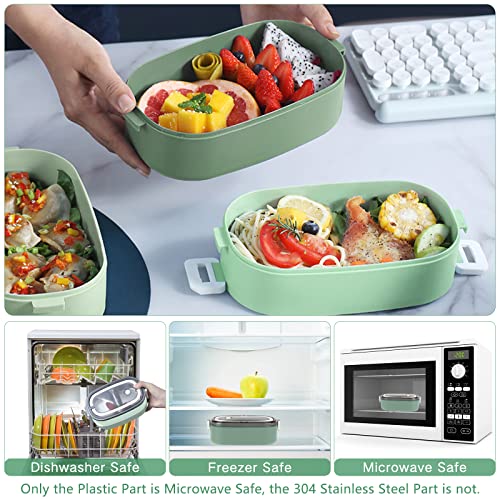 Image of 2 Tier Lunch box Bento Box with 3 Compartments & Cutlery, Leakproof Bento Lunch Box for Adult Kids, Food Storage Portable Lunch Box with Lunch Bag for Work School
