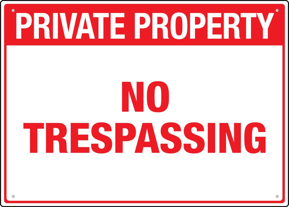Private Property No Trespassing Aluminum Metal Sign 8x12 inch Rust-Free UV Printed 4 Pre-Drilled Holes Durable Weatherproof For Business Use