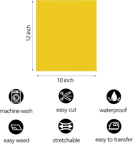 Miniatura 3 de FUNKAKA Paquete de vinilo de transferencia de calor amarillo HTV de 12 x 10 pulgadas, vinilo amarillo brillante para planchar para camisetas, 10