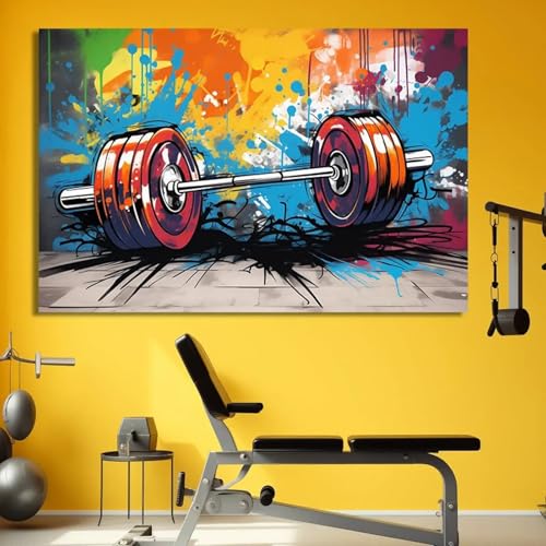 Peinture sur toile haltères graffiti 70x110cm sport sans cadre