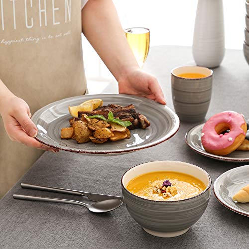 Vancasso Stoneware Dinnerware Set, Bella 48 Pieces Set Of 12 Stoneware Dinner Set With Dinner Plates, Salad Plates, Bowls, Mugs, Microwave Dishwasher Safe - Gray #TOP5
