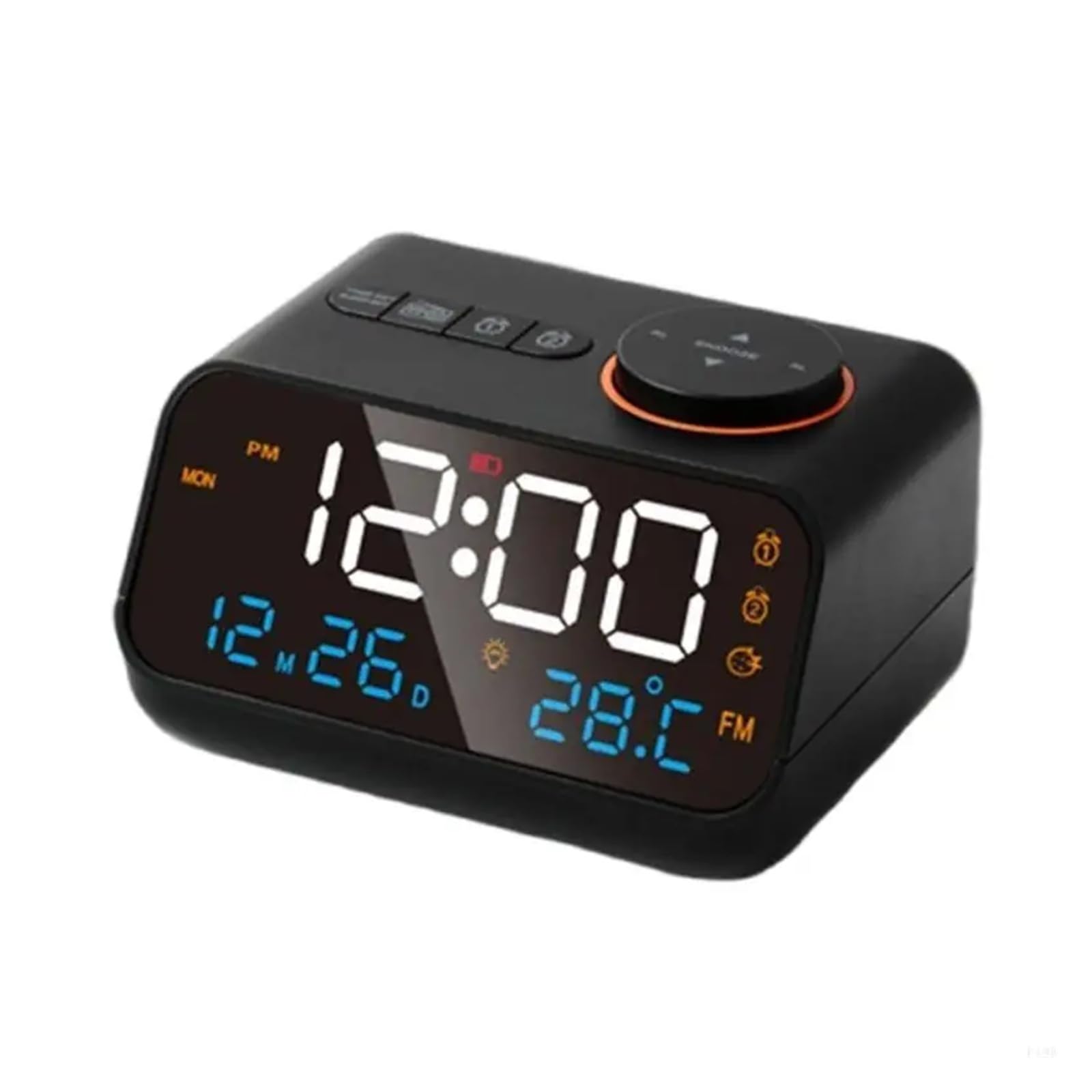 POAHNCU Alarm Clock, Bedside Clock Radio Temperature Humidity Display Infinitely Alarm,for Heavy Sleeper(Black)