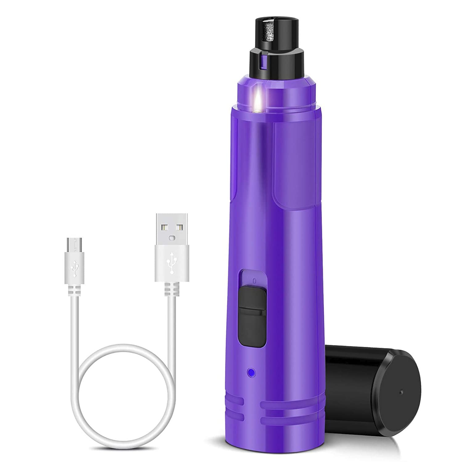 Casfuy Dog Nail Grinder with LED Light - Upgraded 2-Speed Electric Pet Nail Trimmer Powerful Painless Paws Grooming & Smoothing for Small Medium Large Dogs & Cats (Purple)