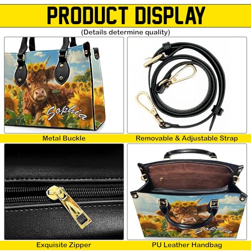 Bolso de cuero personalizado de vaca Highland para mujer miniatura 6
