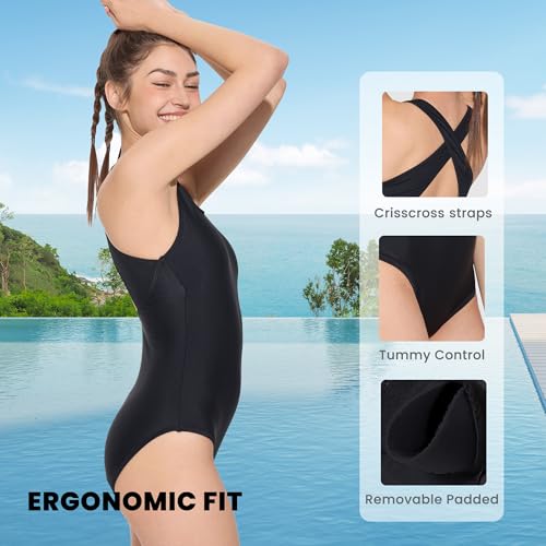 Period Swimwear One Piece Crisscross Back Ultra-Thin Tummy Control Quick-Dry Beach & Surf Swimsuit for Teens4
