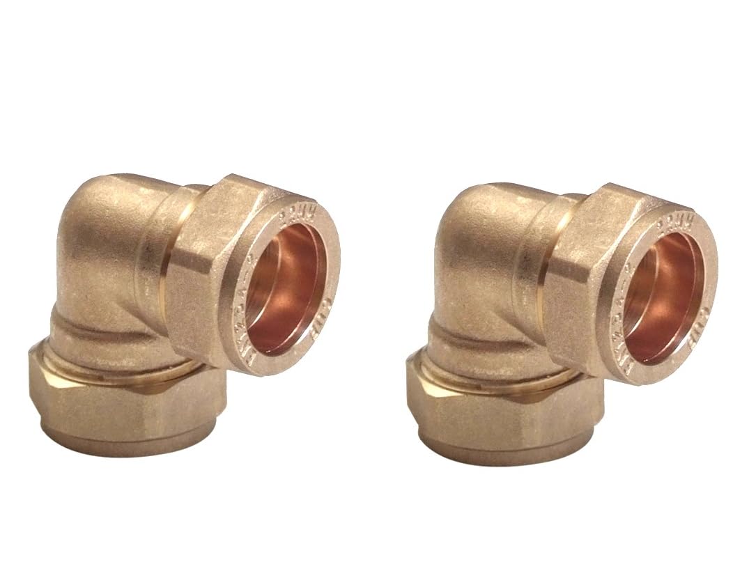 TC 15mm Brass 90 Degree Angle Compression Elbow Connector Fitting for Copper Pipe Pack of 2