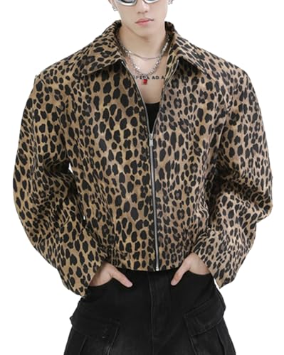 Autumn Winter Men's Print Denim Jacket Loose Retro Jacket With Shoulder Pads