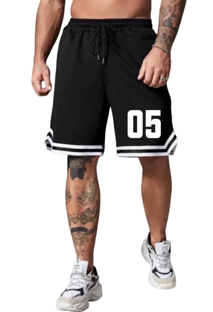bellwit Men's Lucky No Trendy Regular/Sports Daily Use Shorts Black-picture-28