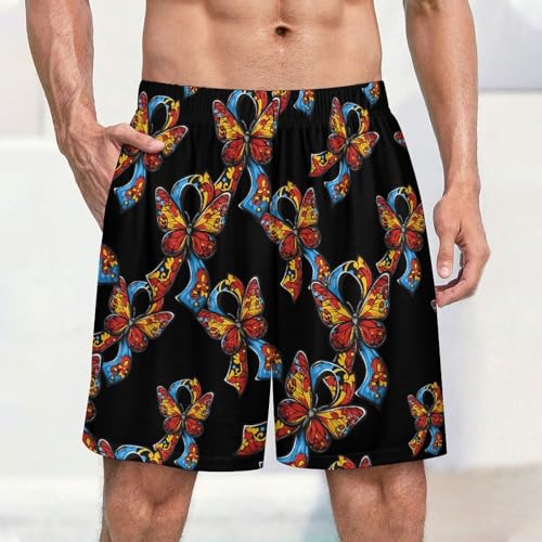 Autism Ribbon Butterfly Men's Pajama Bottoms Lounge Pj Shorts Stretch Sleep Shorts for Home Vacation Beach2