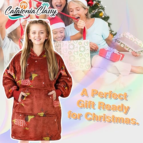 Catalonia Classy Übergroße Fleece Hoodie Decke, Weiche und Warme Decken Hoodie Kinder, Tragbare Decke with Großer Fronttasche für Teenager, Mädchen und Jungen, Weihnachtsgeschenke, Wein Dachshund