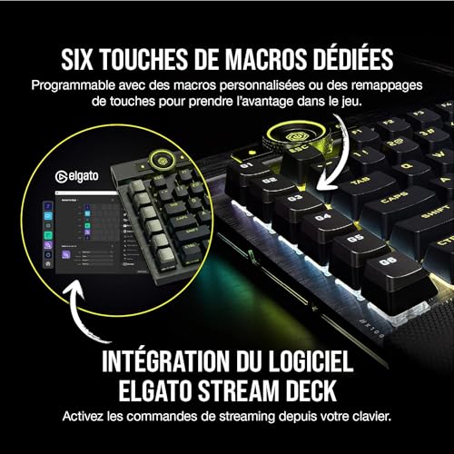 Corsair K100 RGB Clavier Gaming Switchs Optiques Mécaniques OPX: Ultrarapides et Linéaire Touches à Double Injection PBT Intégration Elgato Stream Deck AZERTY - vue 8