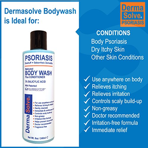 Dermasolve Medicated Psoriasis Body Wash - 2-Pack (8.0 oz each) - Proven to Provide Relief from Psoriasis, Eczema & Seborrheic Dermatitis, Doctor Recommended for Dry, Itchy, Red, Flaky, Scaly Skin