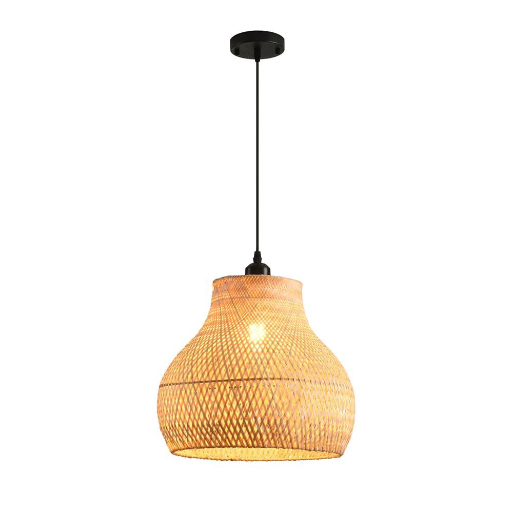 YNAHZAOK Handmade Woven Bamboo Lamp Fixture Farmhouse Style Restaurant Hallway Hanging Light Adjustable Height Creative Pastoral Bamboo Wicker Lampshade Wabi-sabi Style Guesthouse Pendant Light