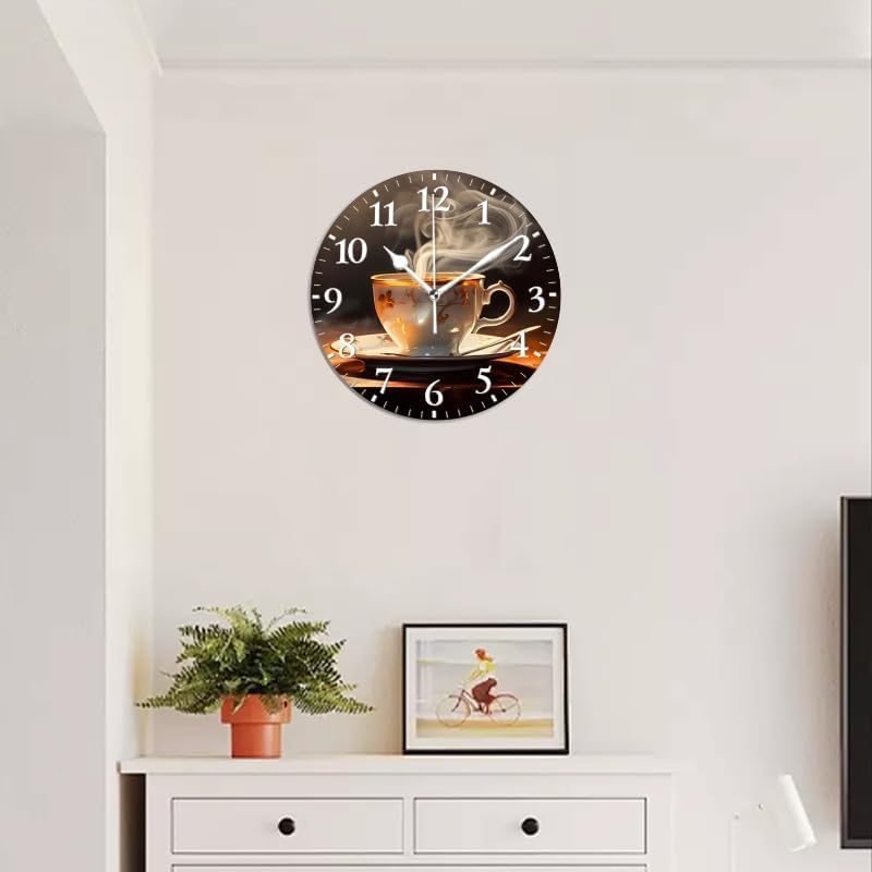 Miniatura 5 de Reloj de pared de café silencioso sin tictac, funciona con pilas, reloj de decoración analógica para taza de café en la mesa (10 pulgadas)