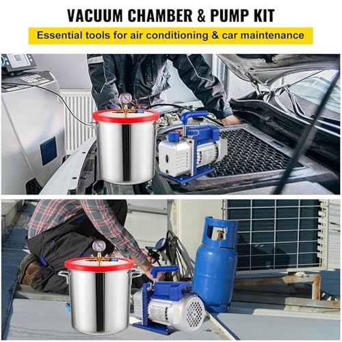 Bomba de vacío refrigerante, 5 CFM, con kit de desgasificación y cámara de vacío, para mantenimiento de aire acondicionado automotriz (12 L / 3 gal) miniatura 7