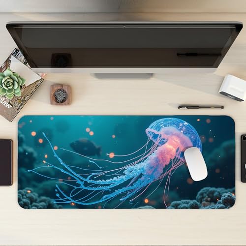 Image of Jelly Fish XL Extended Gaming Mouse Pad | XXL Large Desk Mat 60x30cm for Laptop & PC | Non-Slip Rubber Base, Waterproof, Durable & Smooth Surface | Office, Gaming & Study
