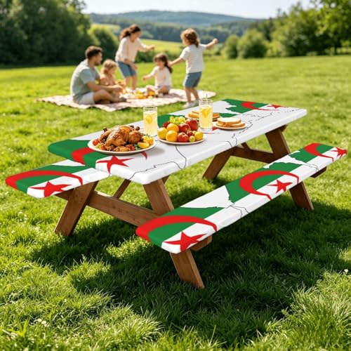 Mantel de Argelia con fundas de banco para mesas sucias de picnic 8