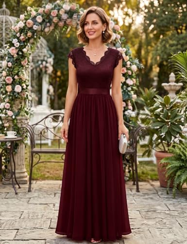 Image of Dressystar Women's V Neck Sleeveless Lace Bridesmaid Dress Wedding Party Gown