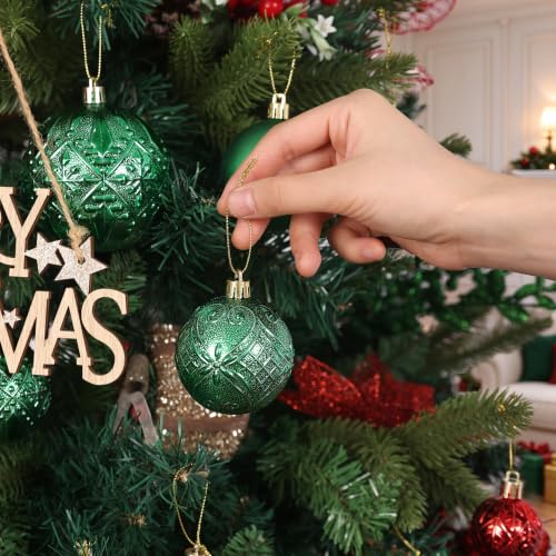SZVRL Christmas Balls Ornaments -36pcs Shatterproof Christmas Tree Decorations with Hanging Loops for Xmas Tree, Holiday Party, Wedding & Indoor Home Decor,6 Styles in 3 Sizes (Green) - image 5