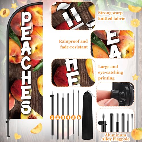 Image of Remagr 2 Pack Peaches Feather Flag 7 ft Advertising Swooper Flag Sign Windless Peaches Feather Banner with Pole Kit and Ground Stake for Business Outside Farm Fruit Retailers Shops